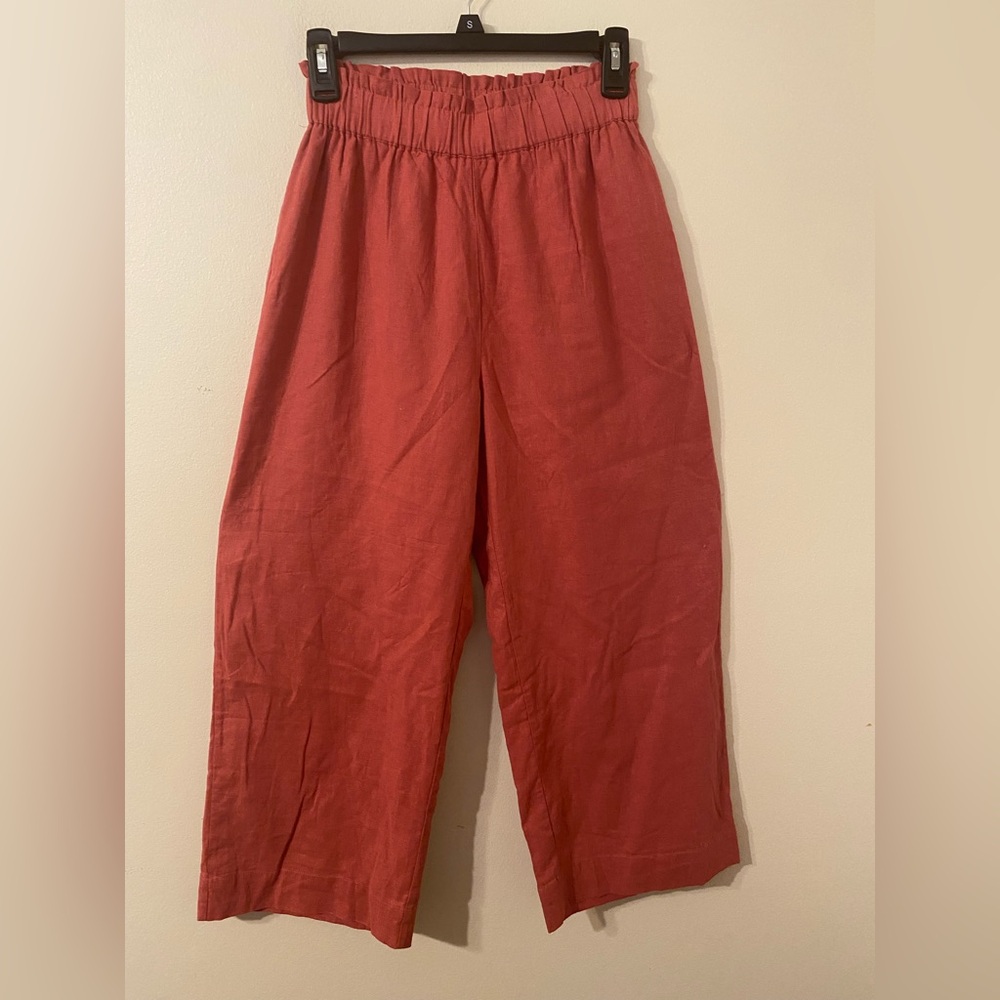 New NWT Abercrombie & Fitch Coral Pink Wide Leg Linen Blend Pants Size Small‎